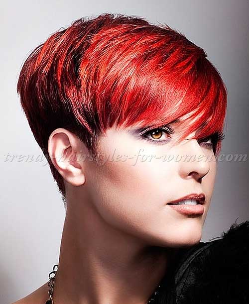 Side Swept Red Pixie Hair Ideas