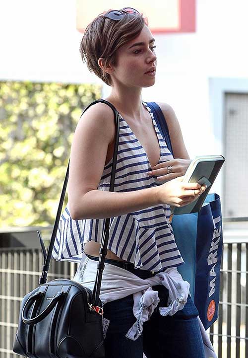 Lily Collins Edgy Pixie Cuts
