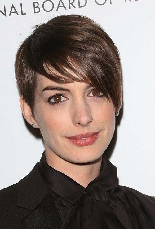 Anne Hathaway Straight Layered Cut Pixie Hairstyles