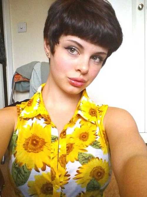Brunette Pixie Cut with Bangs Styles